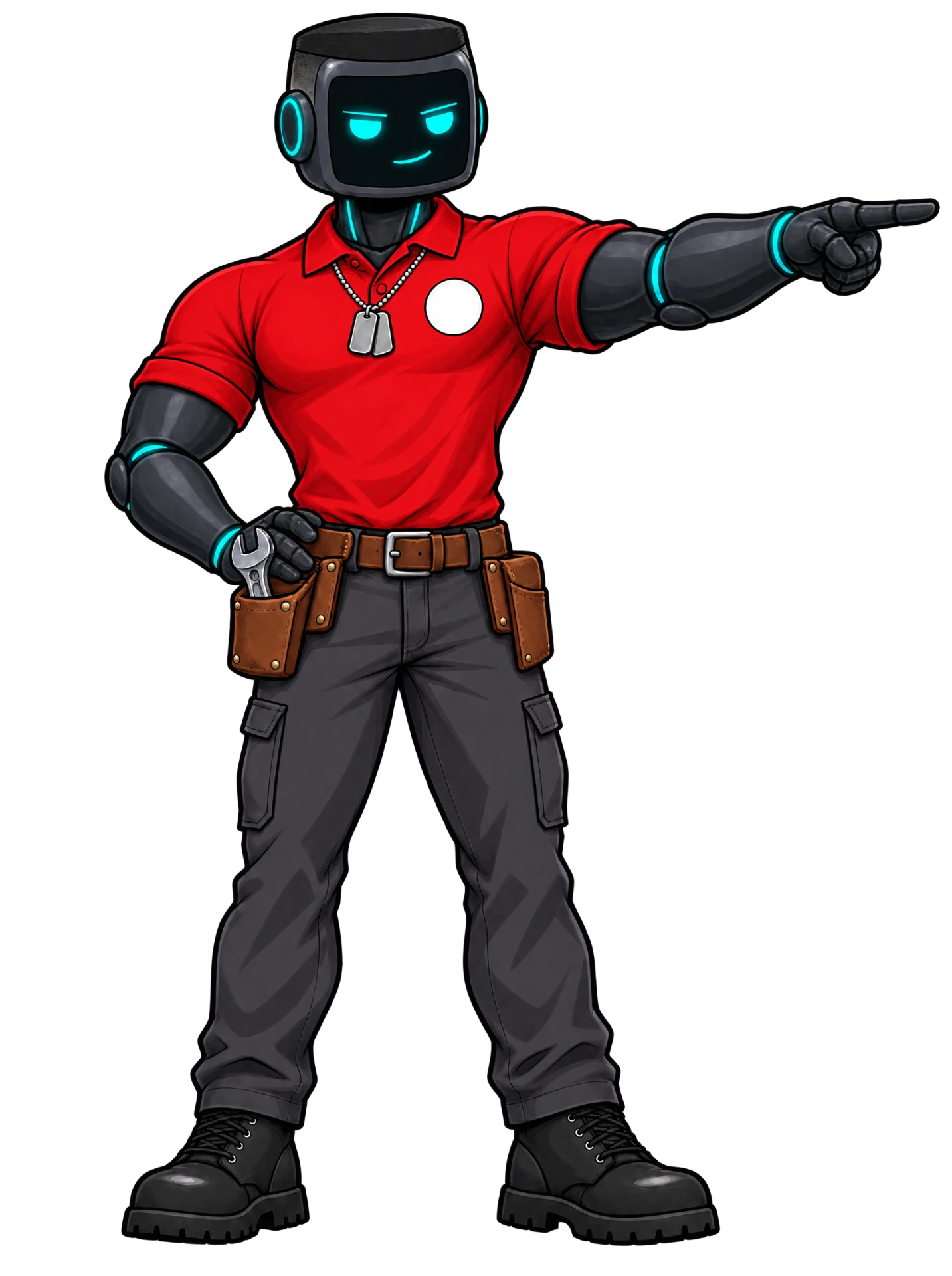 Gunny, the Next Tier Contractor mascot, a confident robot service tech.
